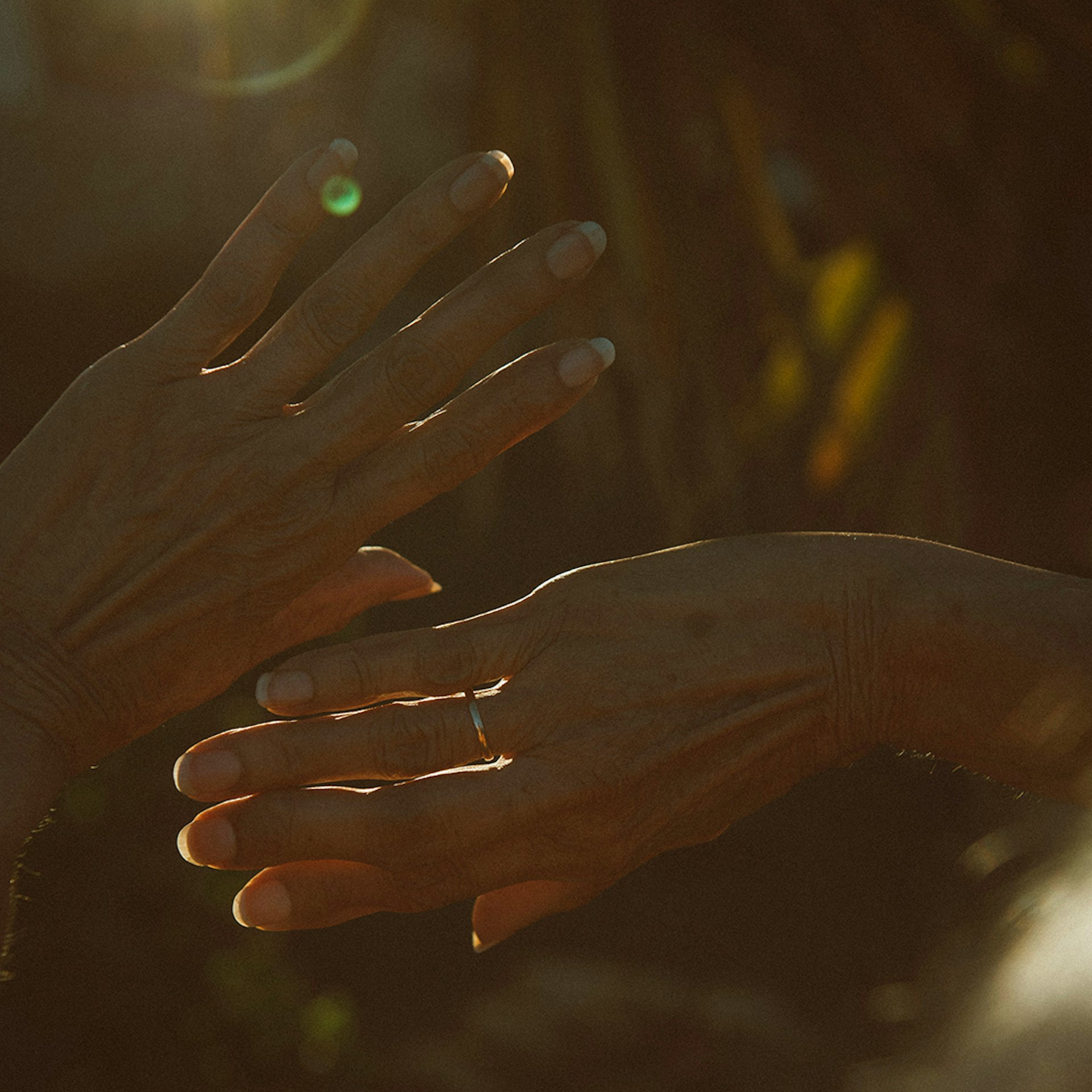 Två händer i solljus